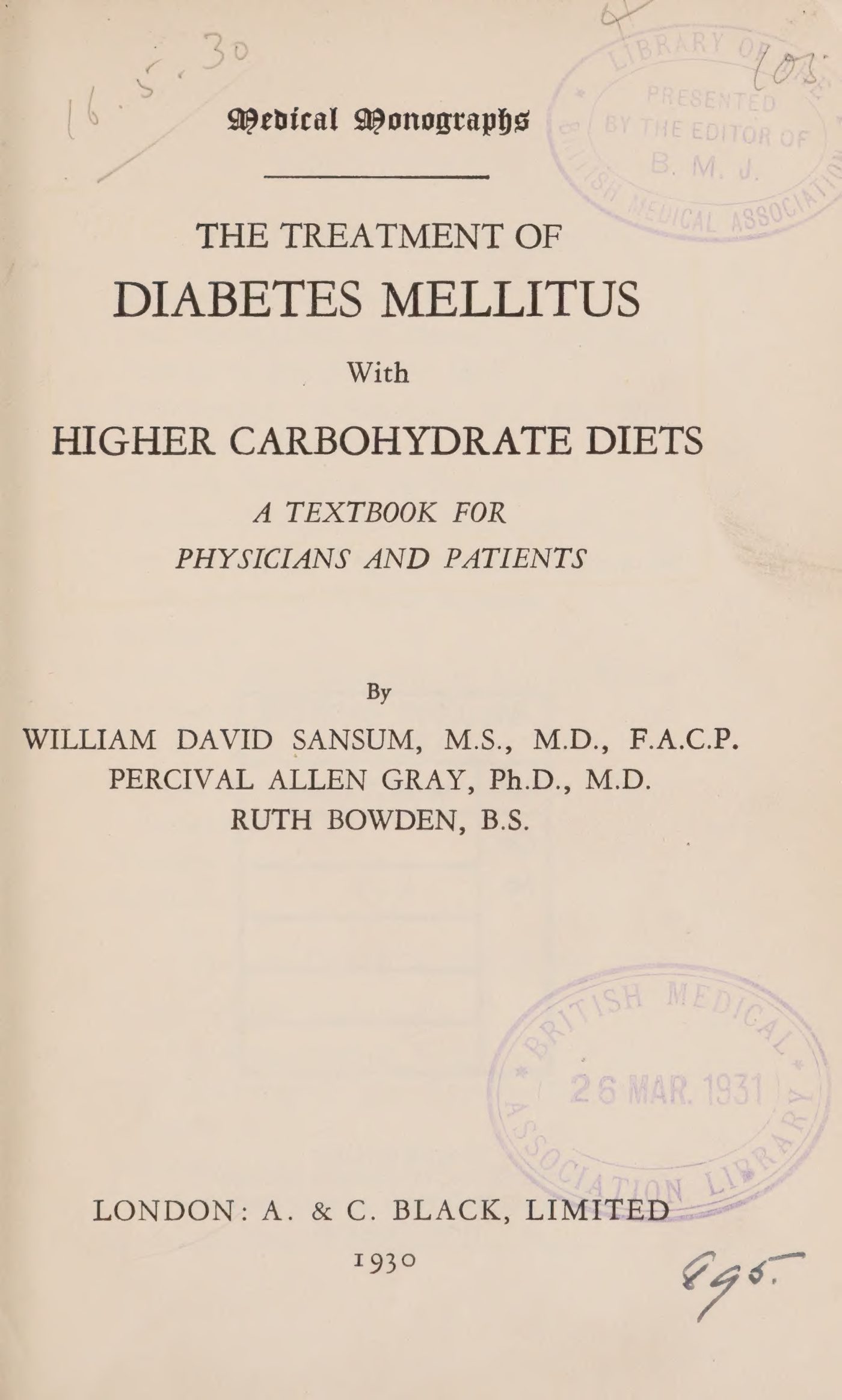 The Treatment of Diabetes Mellitus with Higher Carbohydrate Diets